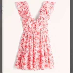 LikeNew Abercrombie & Fitch Large Petite Pink Floral Ruffle Flutter Sleeve Dress